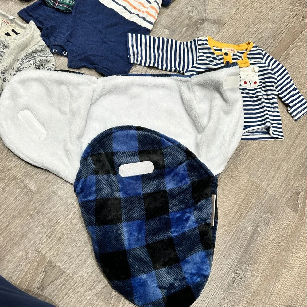 Baby Boy 6M Bundle Lot IKKS Sweater DPAM North 6 months Kids Shirt Plaid Swaddle